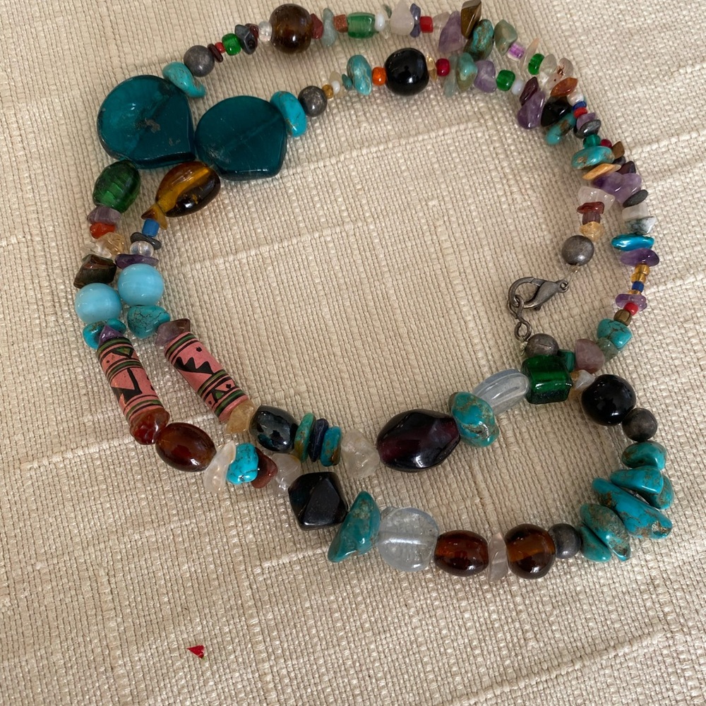 Multi colored stones, beads necklace. Colorful!